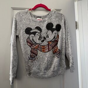 Disney Parks Mickey and Minnie Winter Pullover Sweater Soft Heather Gray S